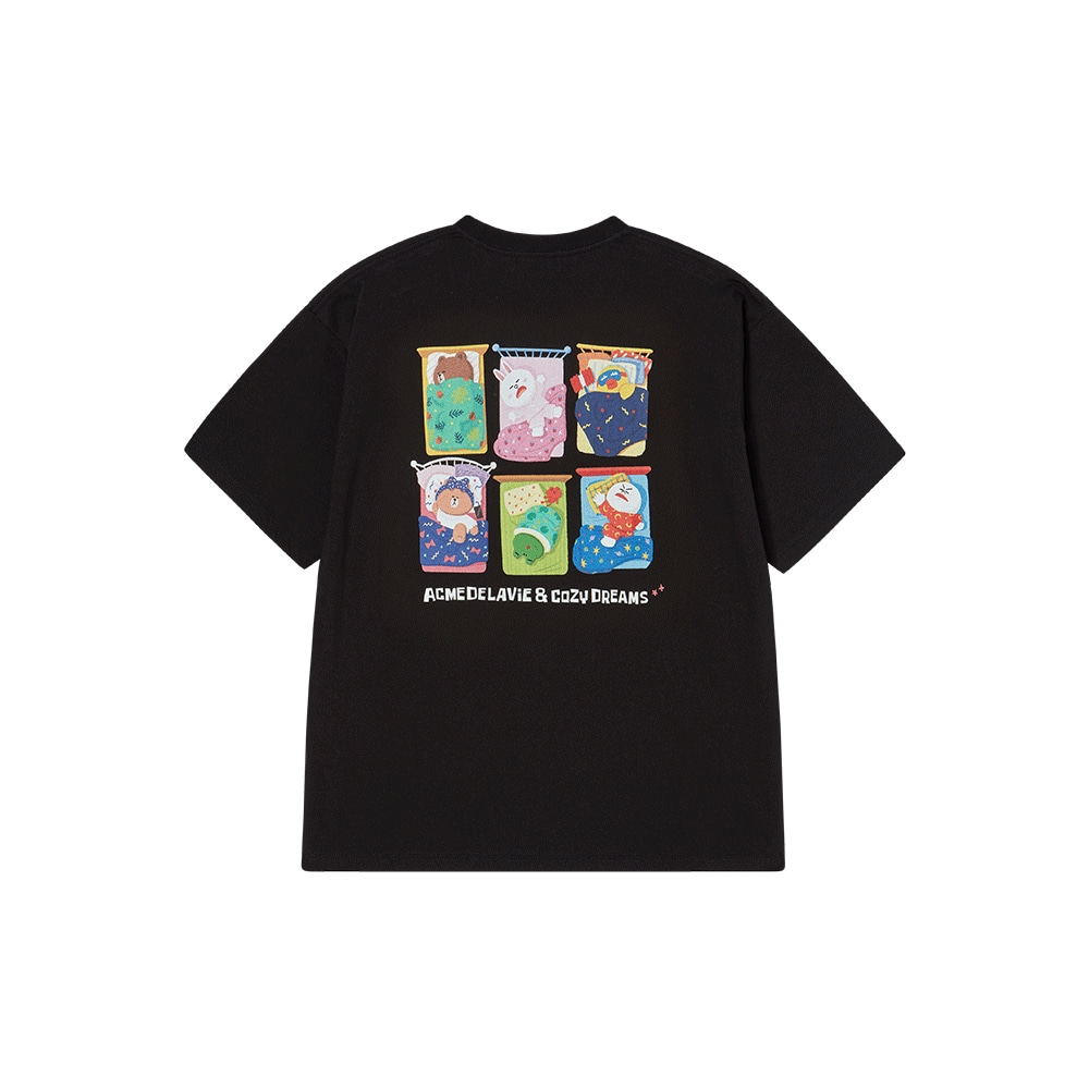ADLV Cozy Dreams LINE FRIENDS Sleepover Graphic T-Shirt | Unisex Black Tee